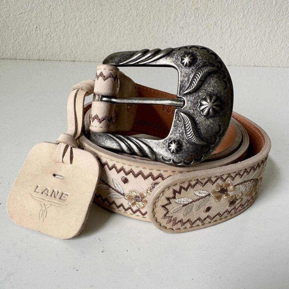NEW Lane Boots LANDRUM Western Belt M Embroidery Bone Leather Southwest Cowboy - Picture 1 of 10